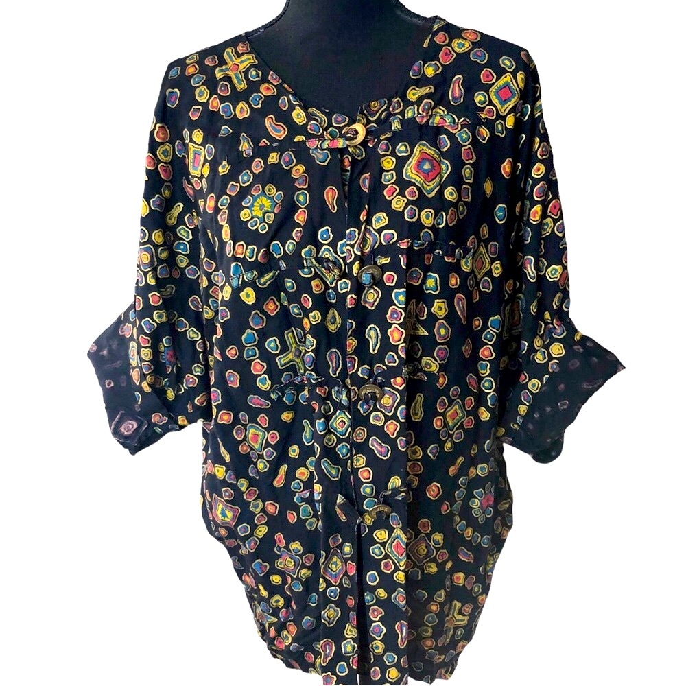 VTG Pier 1 Imports Passports Ethnic Hand-Painted Tunic Oversized Dolman …